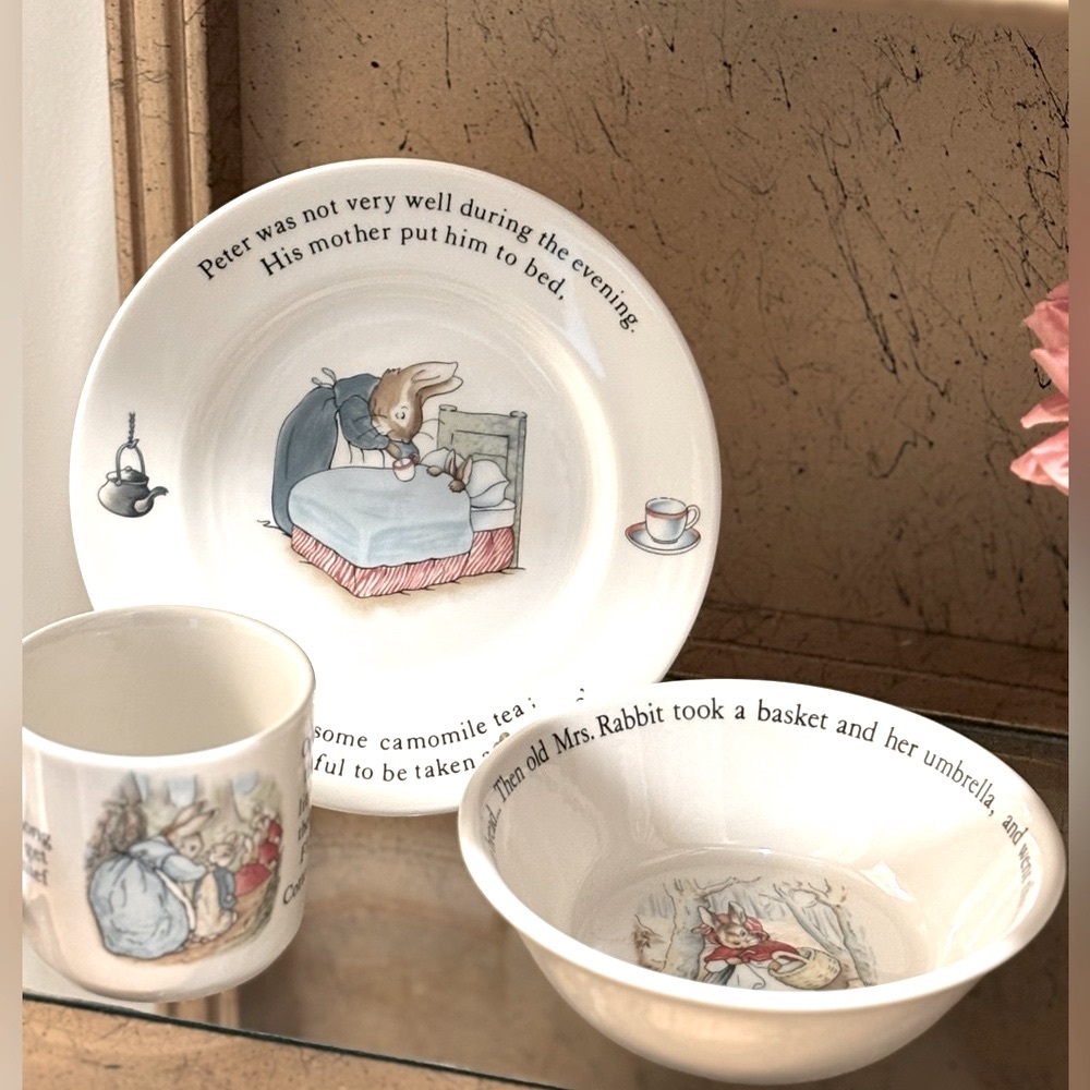 Wedgwood China Set. (3 Pc) Beatrix Potter |  Peter Rabbit | Bone | Vintage 90’s